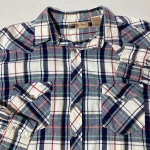 Vintage Big Mac Pearl Snap Mens Flannel Shirt Sz 2XLT Tall Plaid Red White‎ Blue